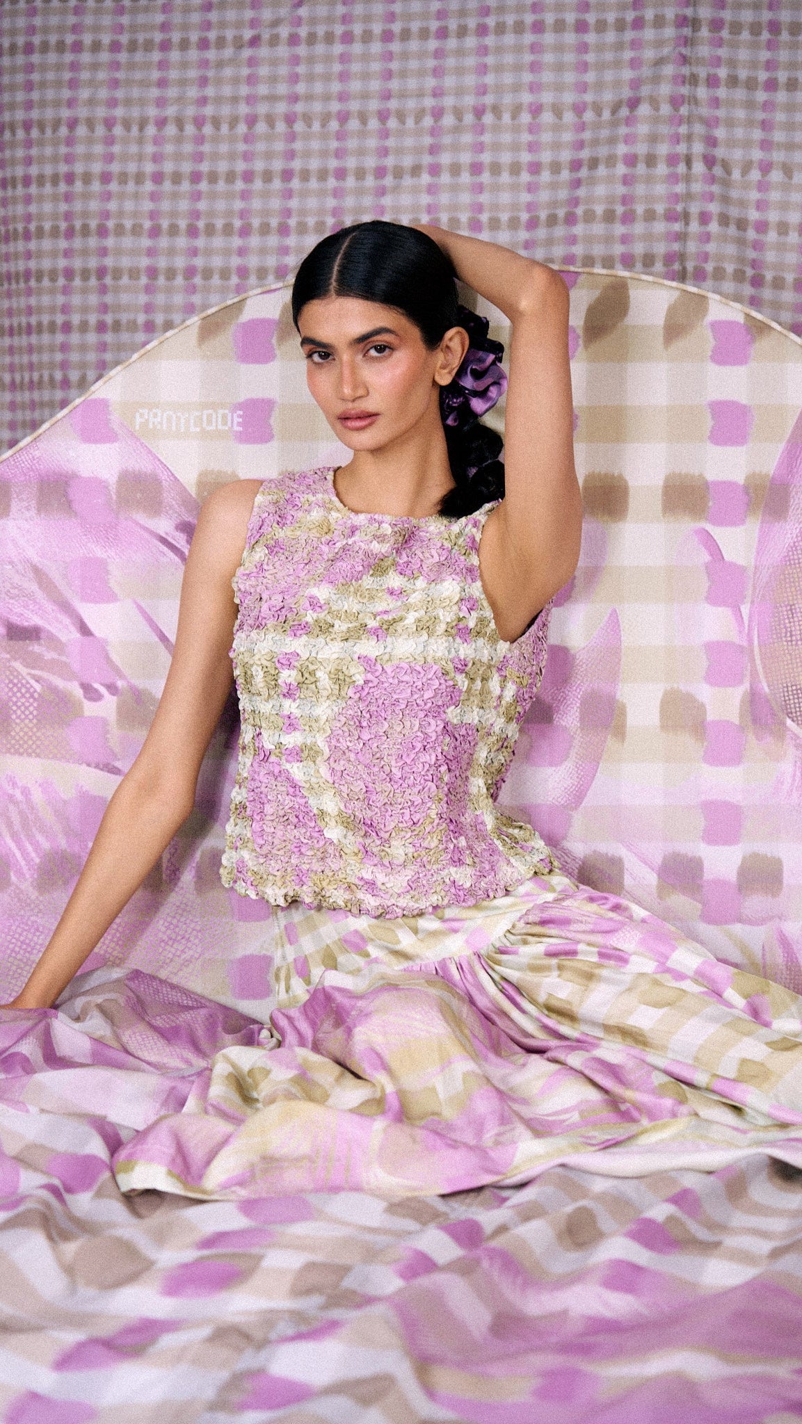 The Smocked Top in Checkered Orchid