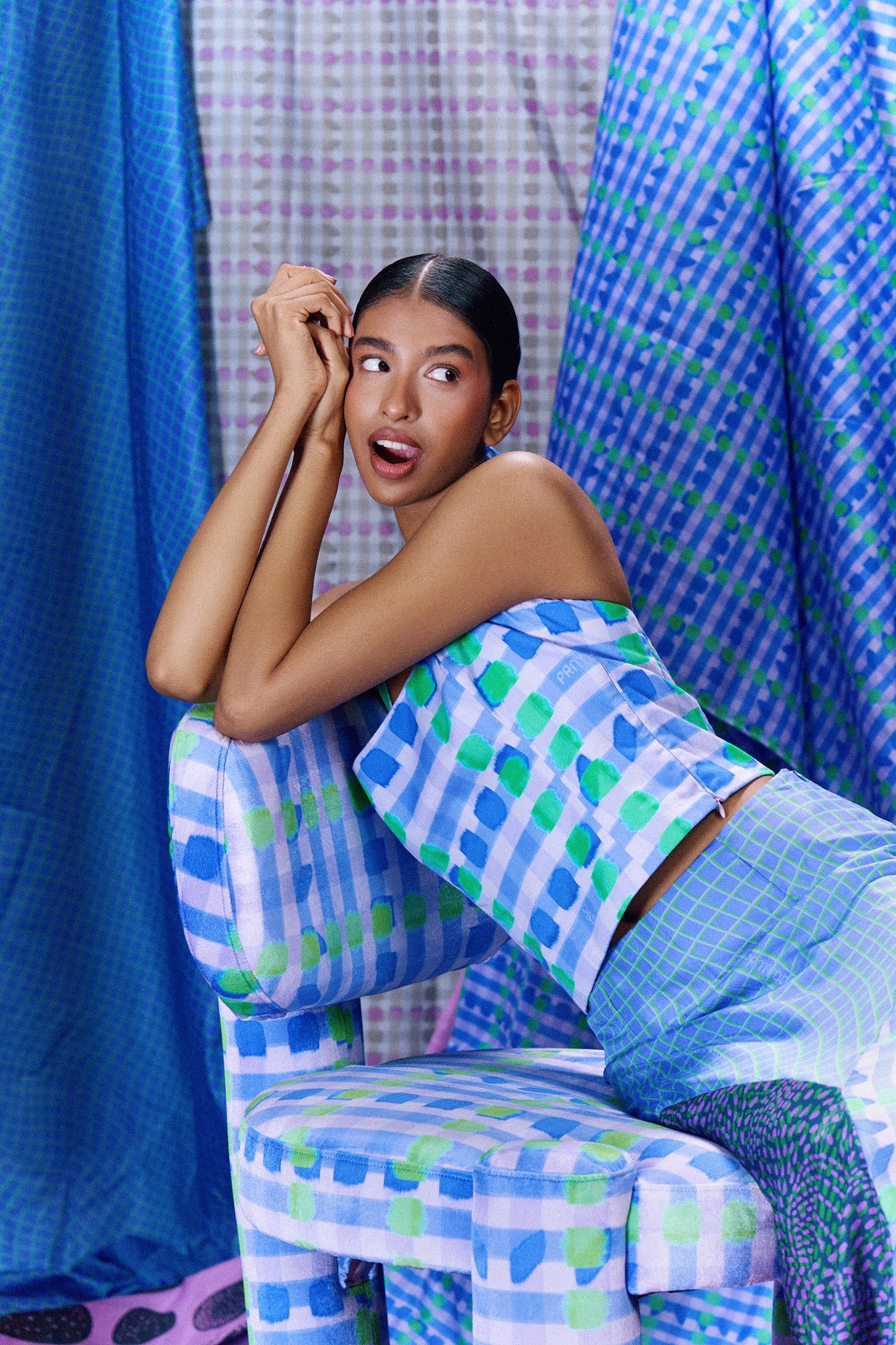 The Halter Top in Checkered Orchid