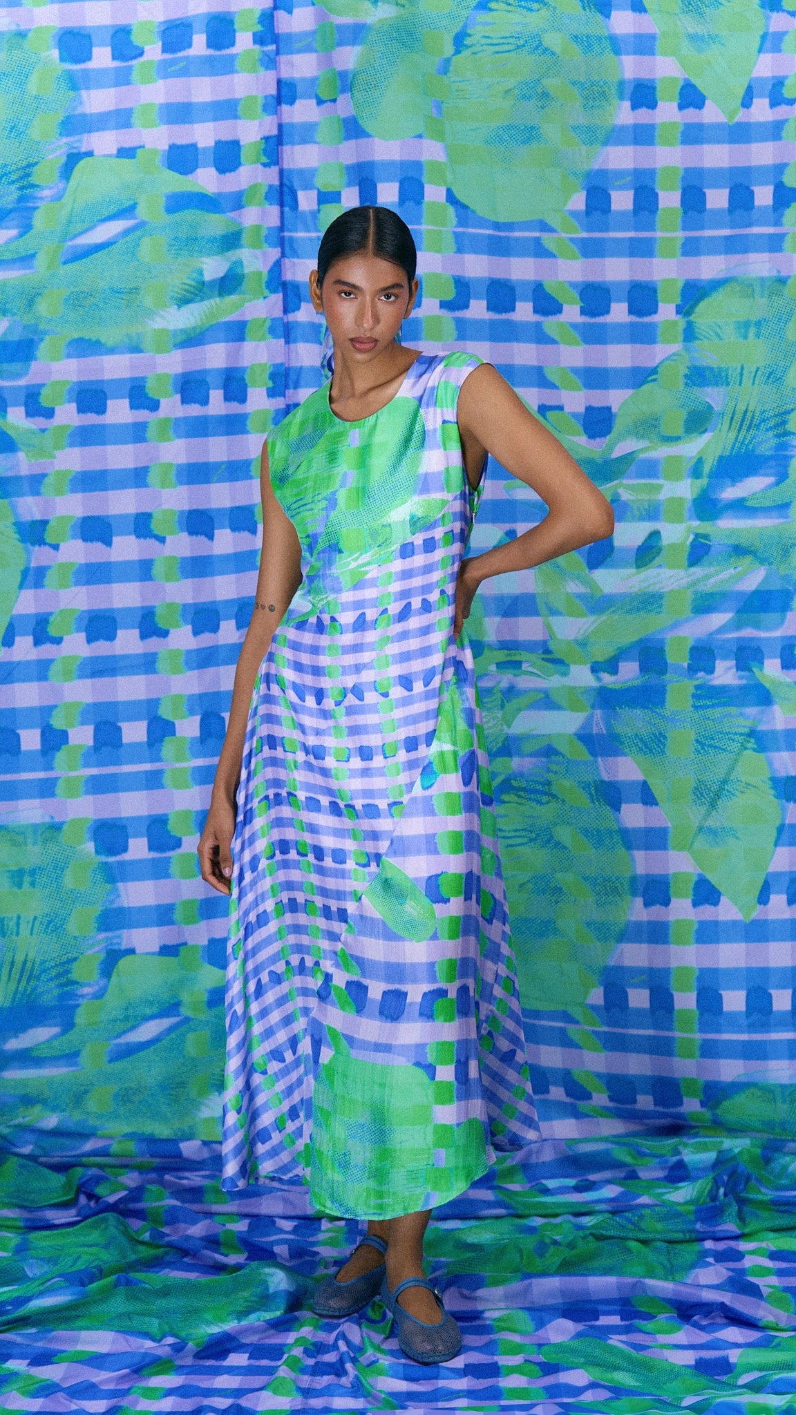 The Panel Dress in Checkered Orchid