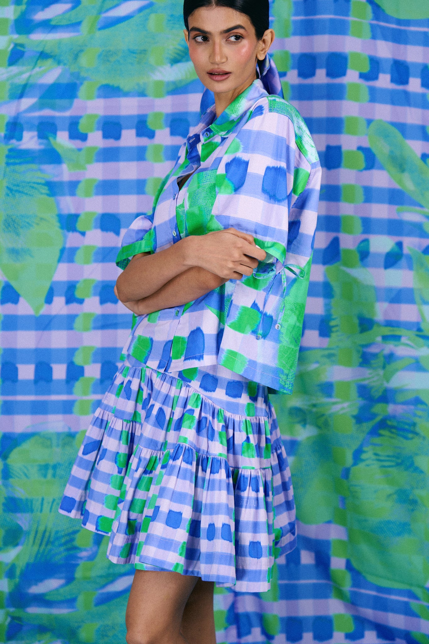 The Short Sleeve Top in Checkered Orchid